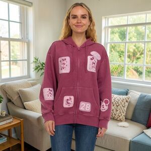 Disney Mickey & Minnie Mouse Womens Full Zip Hoodie Sweatshirt Red XL